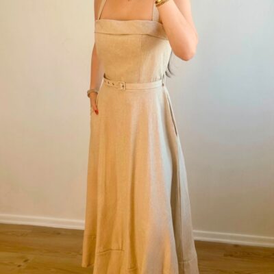Askılı Maxi Boy Keten Elbise ön görünüm